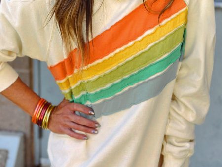 Apricot Rainbow Colorblock Striped Pullover Sweatshirt Sale