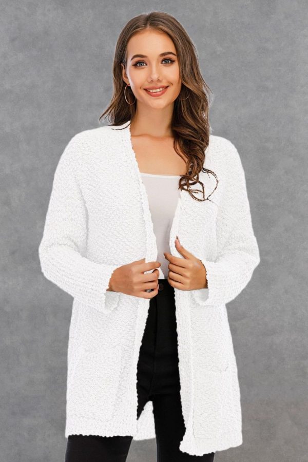 Angel Wings Pocketed Open Front Long Sleeve Cardigan Discount