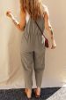 Sage Green Drawstring Buttoned Straps Cropped Overall For Discount