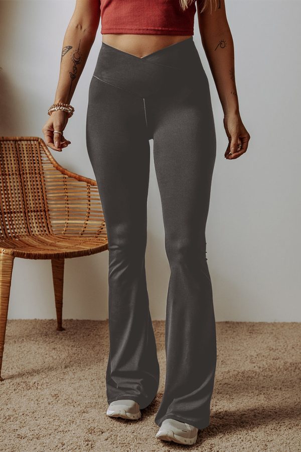 Dark Grey V Shape High Waist Flared Leggings Online now