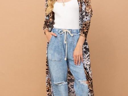 And The Why Leopard Kimono Open Front Longline Cardigan Sale