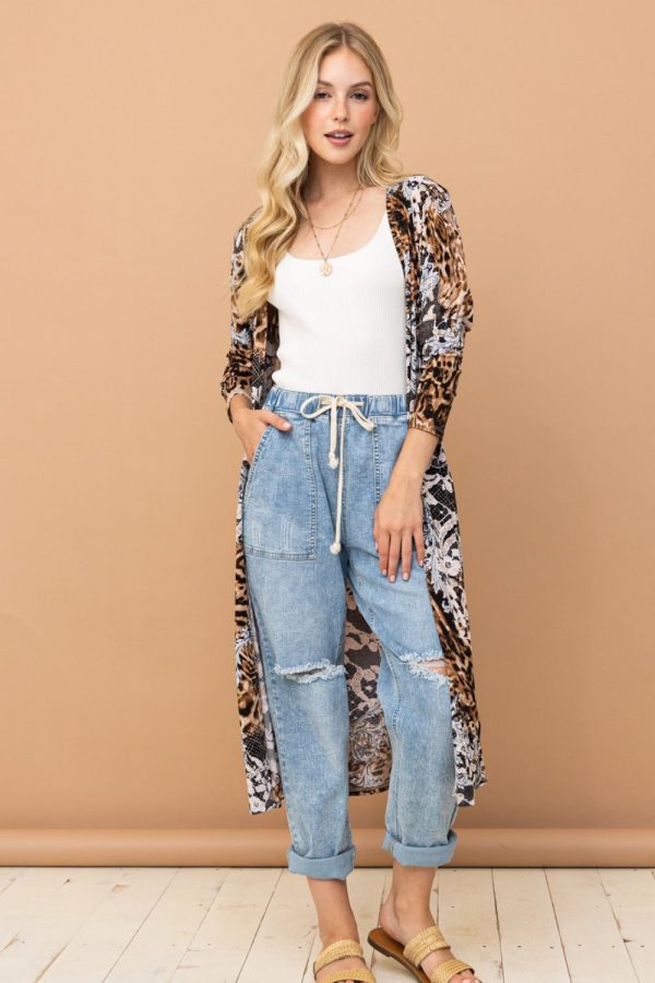 And The Why Leopard Kimono Open Front Longline Cardigan Sale