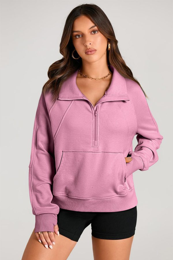 Valerian Quarter Zip Stand Neck Kangaroo Pocket Sweatshirt Cheap