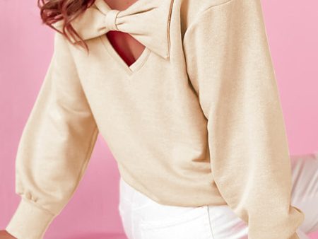 Apricot Bowknot Dewback Round Neck Sweatshirt Online now