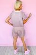 Pink Stripe Crew Neck Tee and Tasseled Drawstring Shorts Set Online Hot Sale