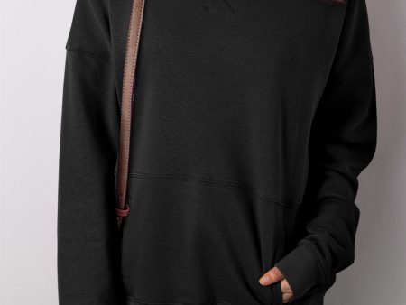 Black Drop Shoulder Crisscross Stitching Pocketed Loose Sweatshirt Online now