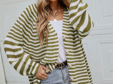 Angel Wings Striped Button Up Long Sleeve Cardigan For Cheap