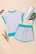 Pink Stripe Color Block Loose Fit Two Piece Shorts Set Fashion