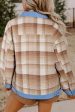 Contrast Trim Plaid Collared Neck Shacket Fashion