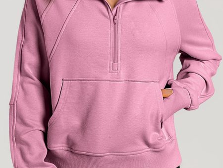 Valerian Quarter Zip Stand Neck Kangaroo Pocket Sweatshirt Cheap