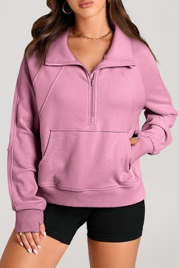 Valerian Quarter Zip Stand Neck Kangaroo Pocket Sweatshirt Cheap