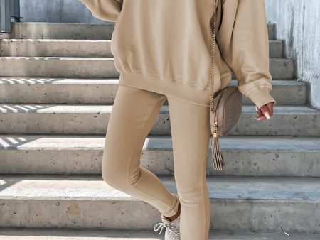 Beige Solid Sweatshirt and Leggings Two Piece Set Hot on Sale