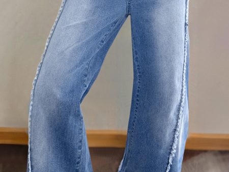 Beau Blue Vintage Stitching Raw Hem Flared Jeans Supply