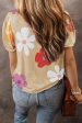 Apricot Flower Print Bubble Sleeve Tee Sale