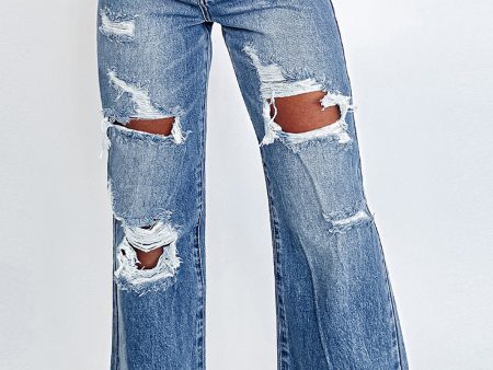 Ashleigh Blue Acid Wash Distressed Wide Leg High Waist Jeans For Discount