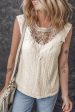 Apricot Guipure Lace Crochet Keyhole Back Tank Top Fashion