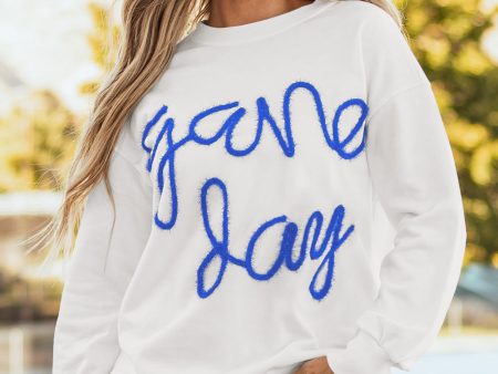 White Tinsel Game Day Drop Shoulder Graphic Sweatshirt Fashion