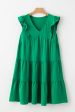 Bright Green Solid Color V Neck Ruffle Tiered Mini Dress Online Hot Sale