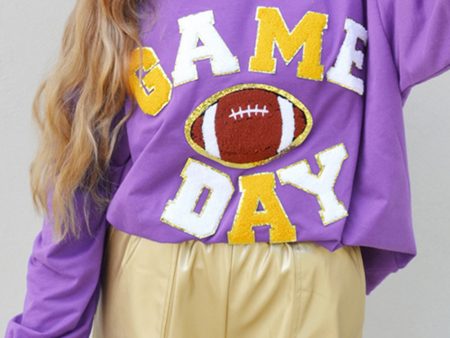 Tillandsia Purple GAME DAY Rugby Chenille Embroidered Pullover Sweatshirt Discount