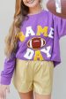 Tillandsia Purple GAME DAY Rugby Chenille Embroidered Pullover Sweatshirt Discount