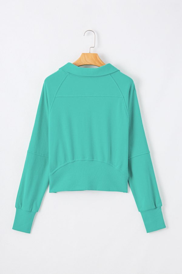 Aruba Blue Quarter Zip Stand Neck Kangaroo Pocket Sweatshirt Online now