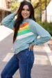 Beau Blue Rainbow Colorblock Striped Pullover Sweatshirt Discount