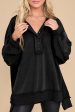 Black Oversized Exposed Seam Henley Sweatshirt Online Hot Sale