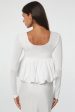 White U Neck Long Sleeve Bubble Hem Top Online Sale