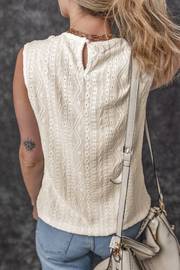 Apricot Guipure Lace Crochet Keyhole Back Tank Top Fashion