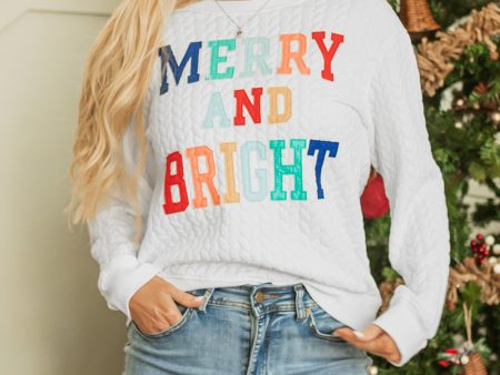 White Merry And Bright Cable Knit Pullover Sweatshirt Discount