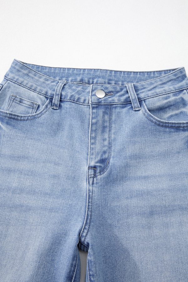 Beau Blue Mineral Wash Raw Hem High Waist Flared Jeans Online