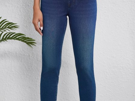 Ashleigh Blue Multiple Pockets Straight Leg Washed Stretchy Knit Casual Jeans For Discount