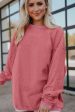 Strawberry Pink Ribbed Corduroy Oversized Sweatshirt Supply