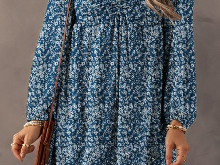 Blue Floral Print Sweetheart Neck Shirred Back Mini Dress Fashion