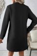 Black Solid Color Textured Long Sleeve Shift Dress Fashion