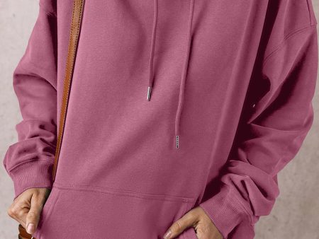 Valerian Solid Kangaroo Pocket Drawstring Loose Fit Hoodie Online