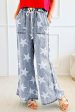 Light Blue Star Print Light Wash Drawstring High Waist Wide Leg Jeans Hot on Sale