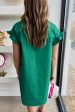 Bright Green Shirred Ruffle Sleeve Button Up Short Dress For Sale