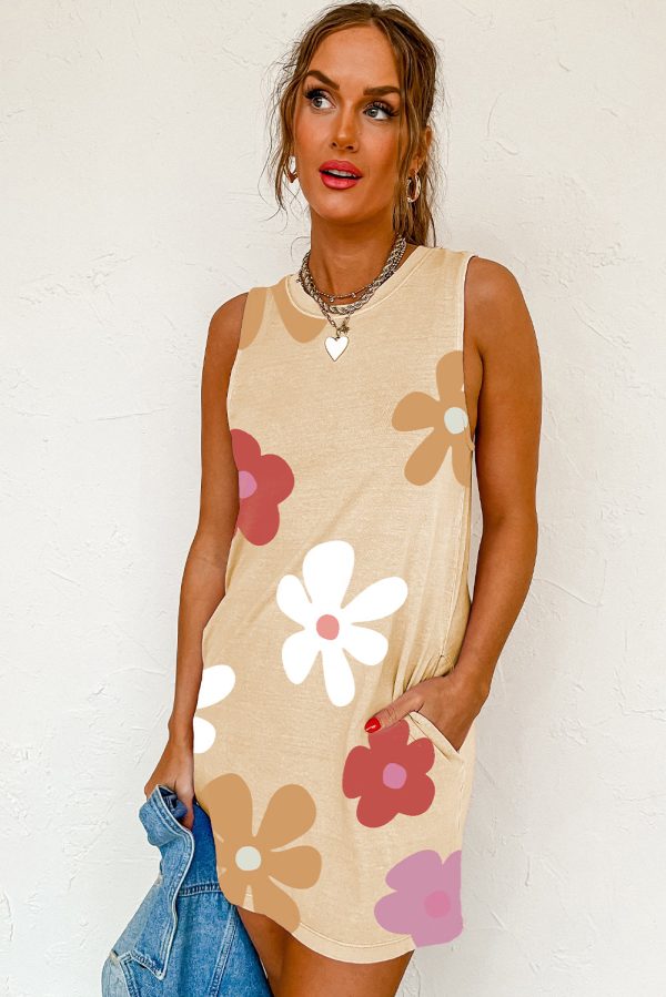 Apricot Daisy Flower Print Tank Dress Sale