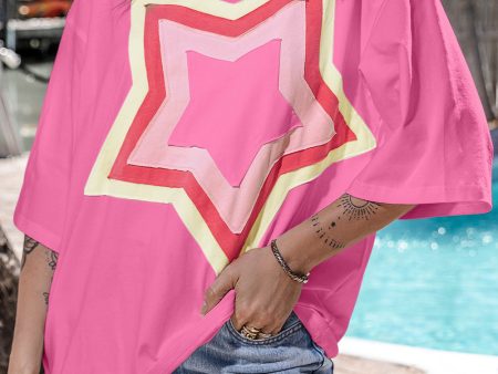 Bonbon Colorblock Star Patched Half Sleeve Oversized Tee Discount