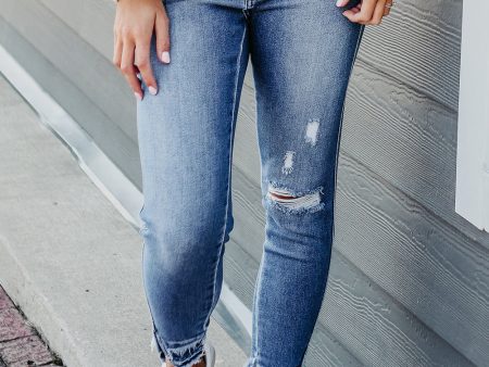 Light Blue Distressed Frayed Ankle Skinny Jeans For Cheap