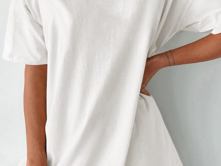 White Solid Color Round Neck Basic Tunic T Shirt Online Sale