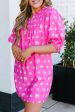 Bright Pink Printed Shirred Yoke Half Puff Sleeve Dress Online Sale