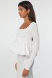 White U Neck Long Sleeve Bubble Hem Top Online Sale