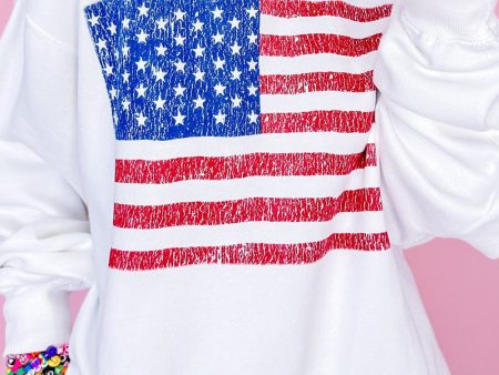 White American Flag Graphic Drop Shoulder Loose Sweatshirt Online