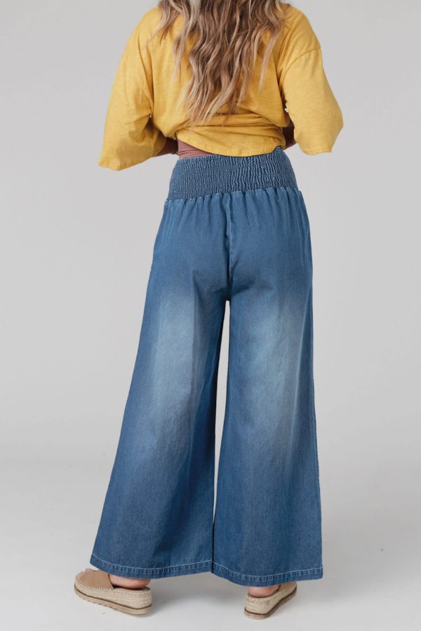 Ashleigh Blue Smocked Waist Wide Leg Jeans Online Hot Sale