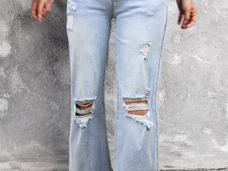 Beau Blue Vintage Light Wash Distressed Flare Jeans For Cheap