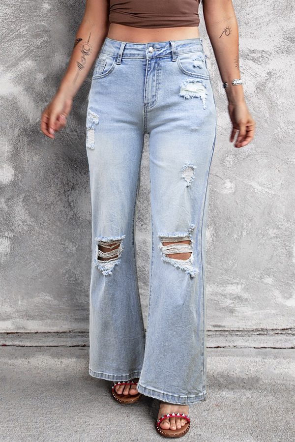 Beau Blue Vintage Light Wash Distressed Flare Jeans For Cheap