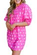 Bright Pink Printed Shirred Yoke Half Puff Sleeve Dress Online Sale