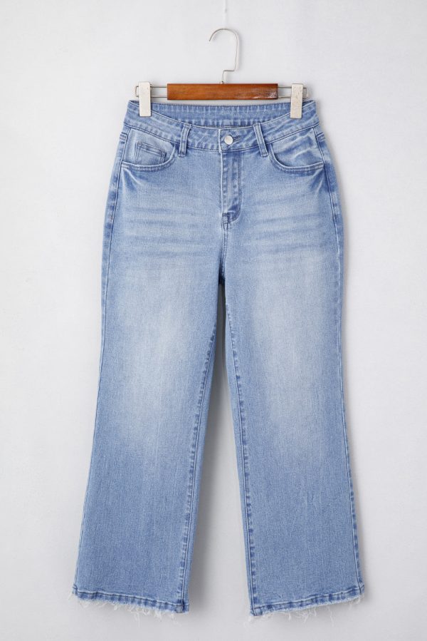 Beau Blue Mineral Wash Raw Hem High Waist Flared Jeans Online